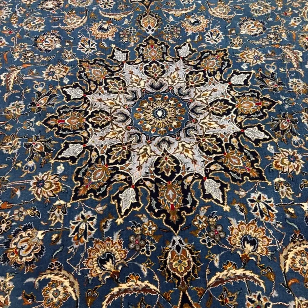 Close detail of a traditional patterned wool rug